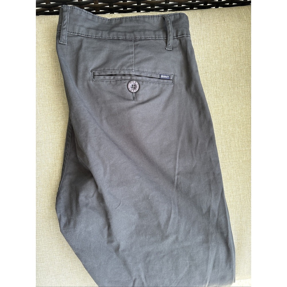 GANT AV Mens Straight Chino Trousers W38 L34 Dark Gray Flat Front Sweden Cotton
